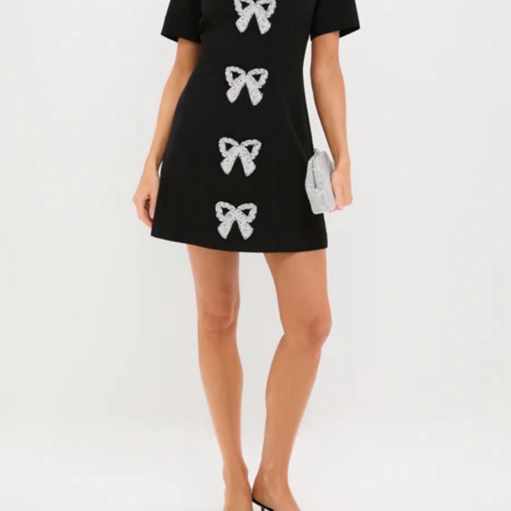 Black Mini Dress with Crystal Bow Accents